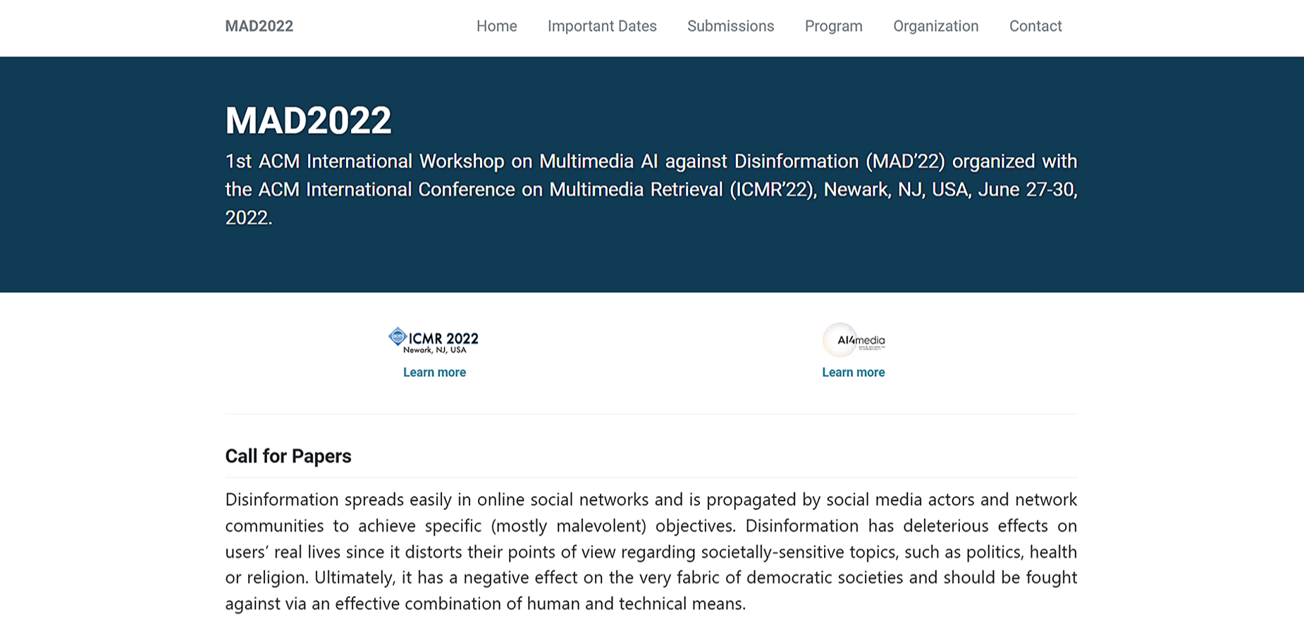 MAD2022 - 1st ACM International Workshop on Multimedia AI against Disinformation