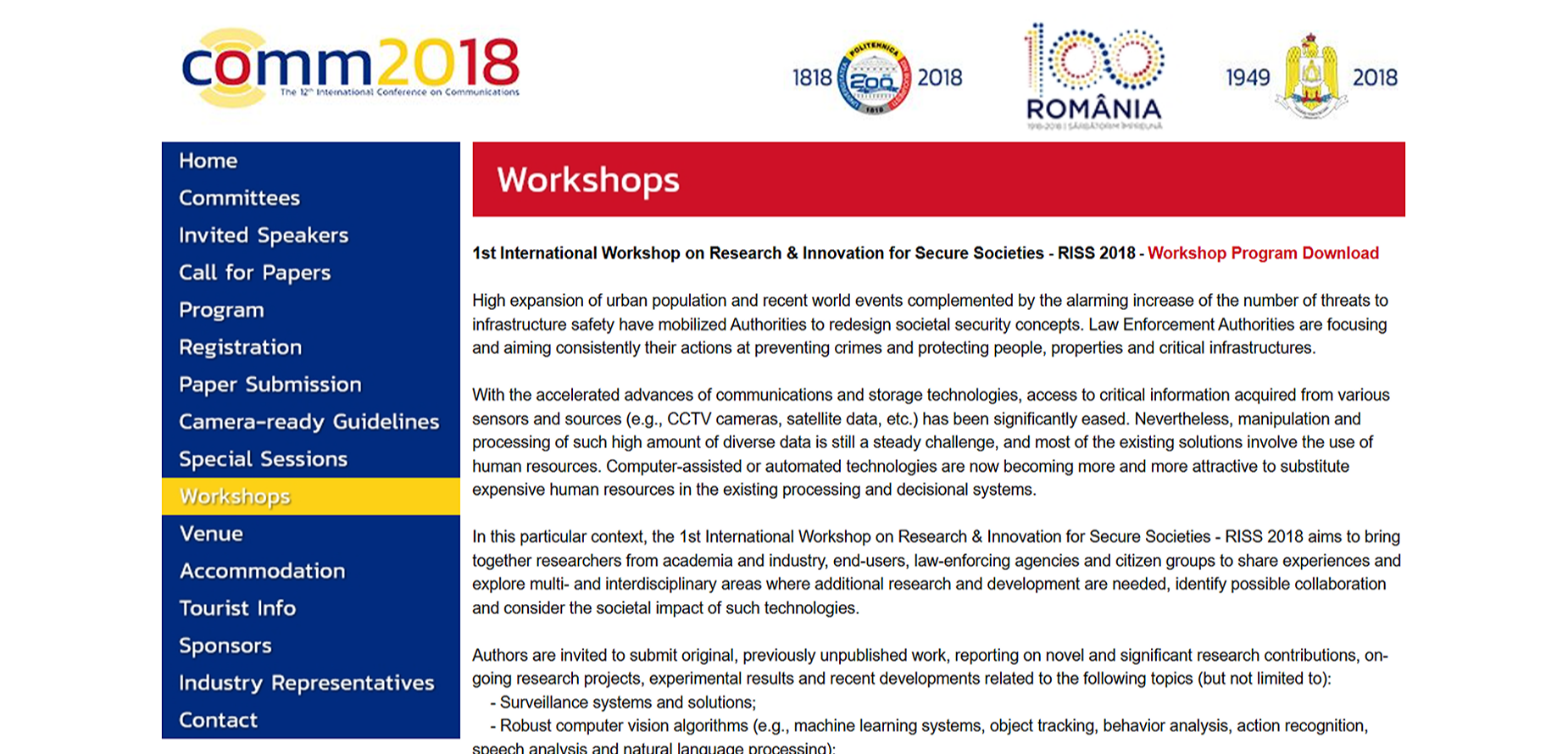 RISS 2018 - 1st International Workshop on Research & Innovation for Secure Societies
